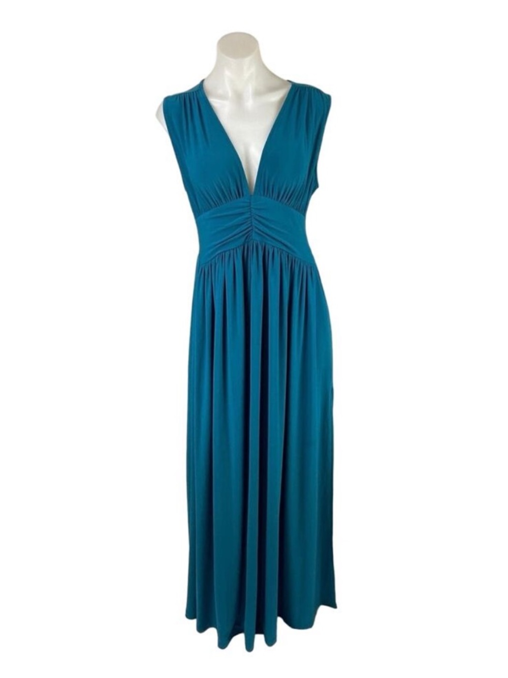 Halogen Teal Deep V-Neck Sleeveless Maxi Dress